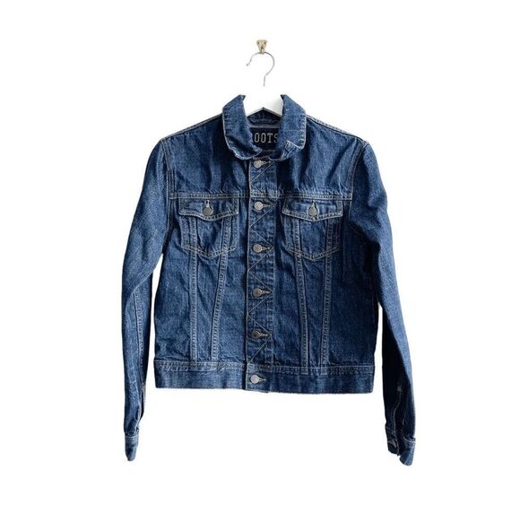 Roots Womens Long-Sleeve Pointed Collar Button-Front Denim Jacket Blue Medium - Picture 1 of 6